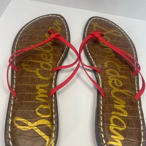 Sam Edelman Gerianne Leather Flip Flops Thongs Size 6 - Red LEATHER Classic Boho - Picture 3 of 11